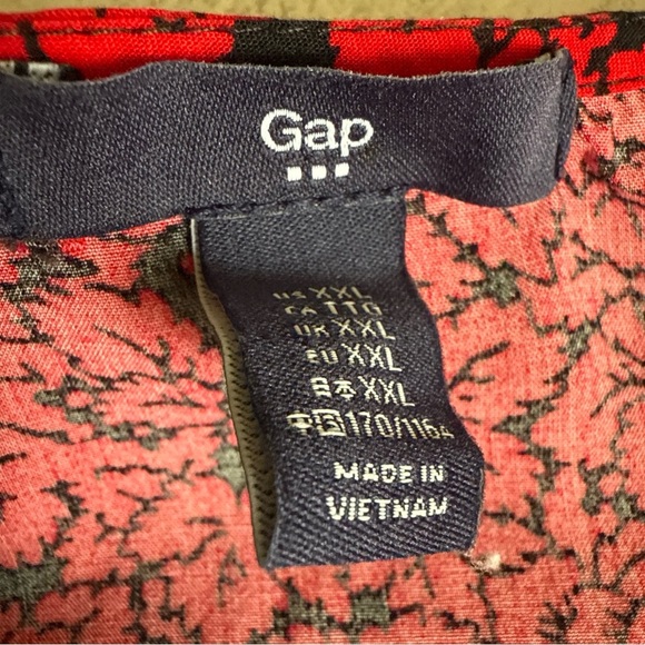Gap Women’s Dress XXL Red/black Cottage Floral Elastic Waist Puff Sleeve V Neck - Picture 7 of 9
